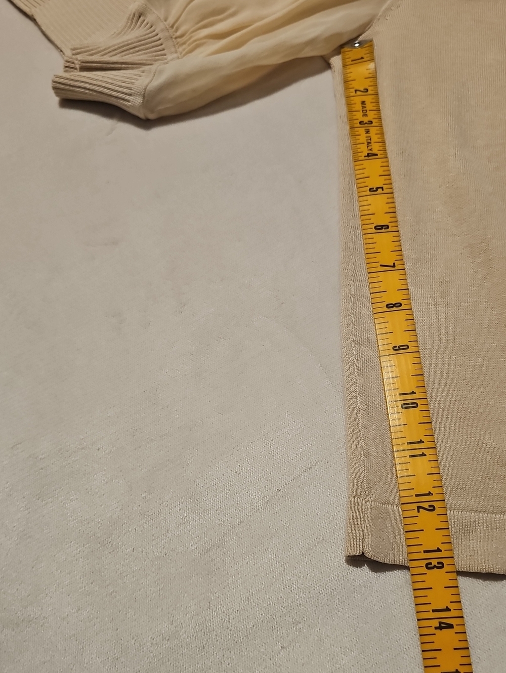 Antonio Melani Beige Chiffon Cropped Bolero Shrug Cardigan w/ Ribbed Trim & Hem - Picture 5 of 7